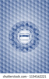 credit card icon inside blue hexagon emblem.