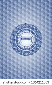 credit card icon inside blue badge with geometric pattern background.