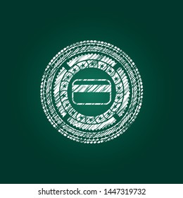 credit card icon inside chalk emblem written on a blackboard
