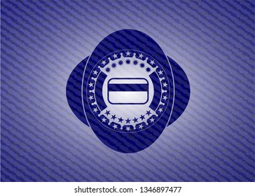 credit card icon inside emblem with jean texture
