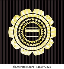 credit card icon inside golden emblem or badge