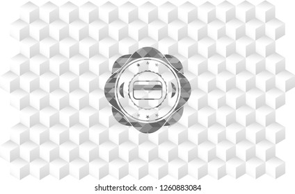 credit card icon inside grey emblem. Vintage with geometric cube white background