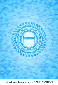 credit card icon inside light blue emblem with mosaic ecological style background