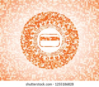credit card icon inside orange mosaic emblem with background