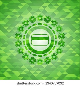 credit card icon inside realistic green mosaic emblem