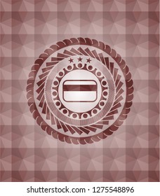 credit card icon inside red seamless emblem with geometric pattern background.