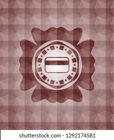 credit card icon inside red badge with geometric pattern. Seamless.