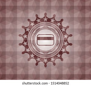 credit card icon inside red seamless emblem with geometric background.
