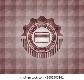 credit card icon inside red emblem or badge with geometric pattern background. Seamless.