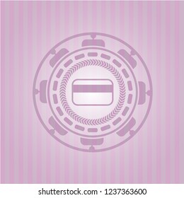 credit card icon inside retro style pink emblem