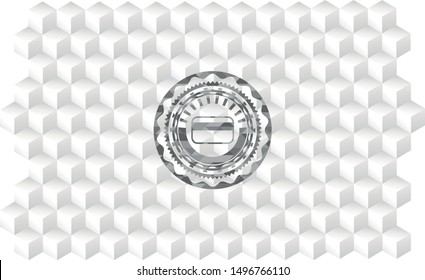 credit card icon inside retro style grey emblem with geometric cube white background