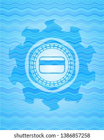 credit card icon inside sky blue water wave badge.