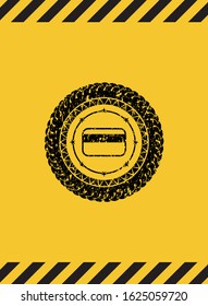 credit card icon inside warning sign, black grunge emblem. Vector Illustration. Detailed.