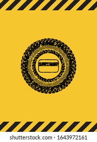 credit card icon inside warning sign, black grunge emblem. Vector Illustration. Detailed.
