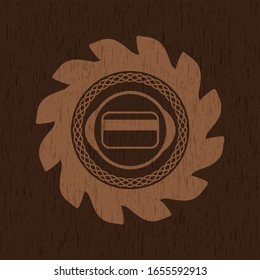 credit card icon inside wooden emblem