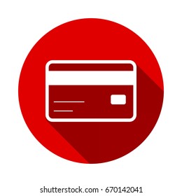 credit card icon isolated on red background with long shadow. flat icon