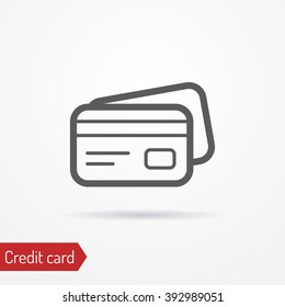 Credit card icon in line style. Simplistic credit card symbol. Typical credit cards with shadow. Credit card stock vector illustration.