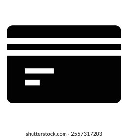 Credit card icon, minimalist design, black and white, simple geometric shapes, flat graphic, payment symbol, financial transaction, banking icon, e-commerce, digital payment method, rectangular shape.