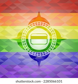 credit card icon on mosaic background with the colors of the LGBT flag. 