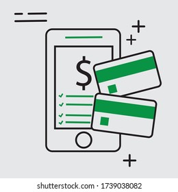 Credit card icon on smartphone, vector illustration