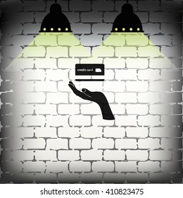 Credit card icon. Open hand illustration.