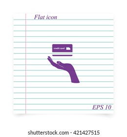 Credit card icon. Open hand illustration.