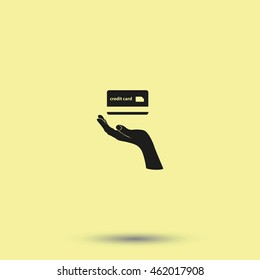 Credit card icon. Open hand illustration.