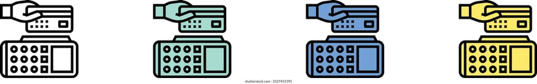 credit card icon. Outline, Green, Blue and Yellow Style Design Isolated On White Background