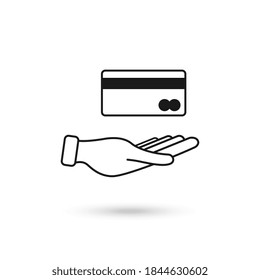 Credit card icon over hand, Flat design