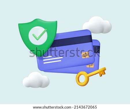 Credit card icon. Save data. Payment of utility, bank, restaurant and other bill. 3D Web Vector Illustrations. Payment Aproved, Online Card Payment. Money transfer, Mobile Wallet, secure transfer.