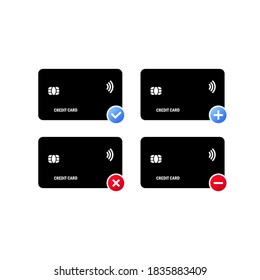 Credit card icon set. Approved for payment. A bank card. E-commerce. Transactions and payments. Vector on isolated white background. EPS 10.