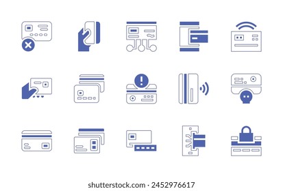Credit card icon set. Duotone style line stroke and bold. Vector illustration. Containing credit card, no credit card, card payment, contactless, online payment.