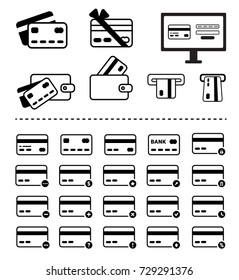 Credit card icon set. Flat vector illustration 