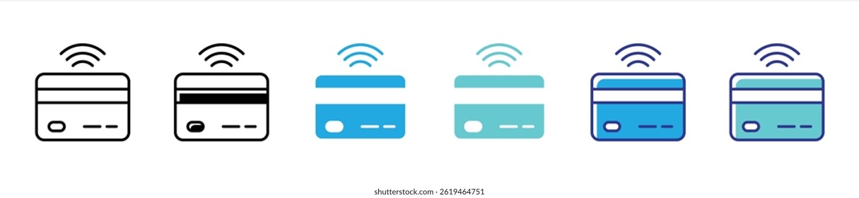 Conjunto de iconos de tarjeta de crédito. Línea delgada de pago con tarjeta de crédito e icono de estilo de color para su App y Web. Ilustración vectorial