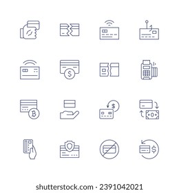 Juego de iconos de tarjeta de crédito. Icono de línea delgada. Trazo editable. Con robo, tarjeta de crédito, reembolso, método de pago, sin tarjeta de crédito.