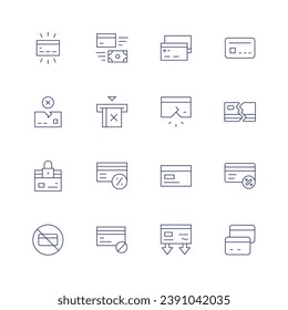 Juego de iconos de tarjeta de crédito. Icono de línea delgada. Trazo editable. Con tarjeta de crédito, intercambio, quiebra, sin tarjeta de crédito, tarjeta.