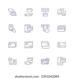 Juego de iconos de tarjeta de crédito. Icono de línea delgada. Trazo editable. Con inmovilizado, tarjeta de crédito, pago móvil, tarjeta de crédito, tarjeta.