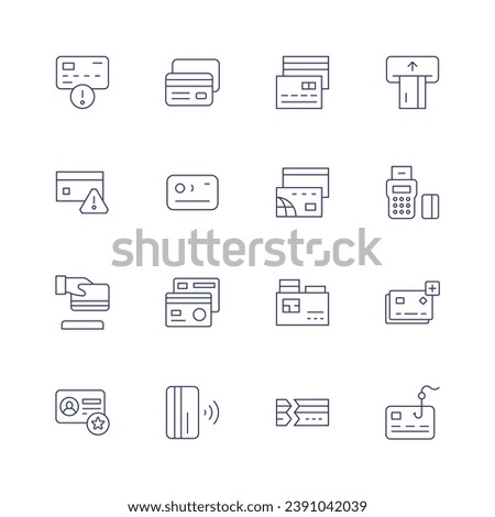Credit card icon set. Thin line icon. Editable stroke. Containing credit card, edc, add, phishing, debit card, contactless, credit cards, membership card.