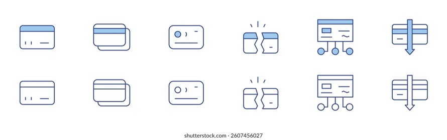 Credit card icon set in two styles, Duotone and Thin Line style. Editable stroke. credit card, bankruptcy, debit card.