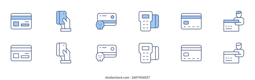 Credit card icon set in two styles, Duotone and Thin Line style. Editable stroke. card payment, card