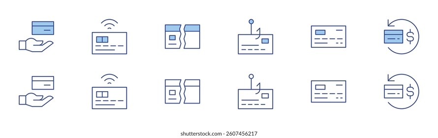 Credit card icon set in two styles, Duotone and Thin Line style. Editable stroke. steal, credit card, reimbursement.