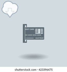 Credit Card icon with shadow. Cloud of download with arrow.