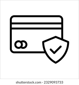 Credit card icon with shield and padlock symbol, vector illustration on white background