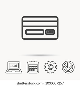 Credit card icon. Shopping sign. Notebook, Calendar and Cogwheel signs. Download arrow web icon. Vector