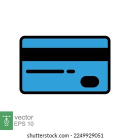 Icono de tarjeta de crédito. Sencillo estilo plano. Ilustración de diseño de vectores, tecnología monetaria, concepto de negocios y finanzas. Débito bancario, signo de elemento de pago aislado en fondo blanco. EPS 10.