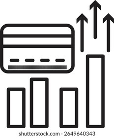 Credit card icon with stats showing payment behavior and purchase analytics for e-commerce SEO with transparent background