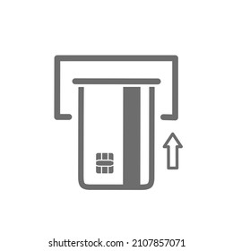 credit card icon, symbol of the process of withdrawing money at an ATM machine.  flat design on a white background.