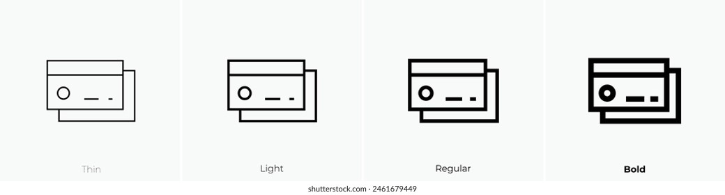 icono de tarjeta de crédito. Diseño de estilo fino, ligero, regular y audaz aislado sobre fondo blanco