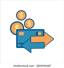 credit card icon vector. credit cardwith transfer arrows and money icon .flat design style icon vector concept