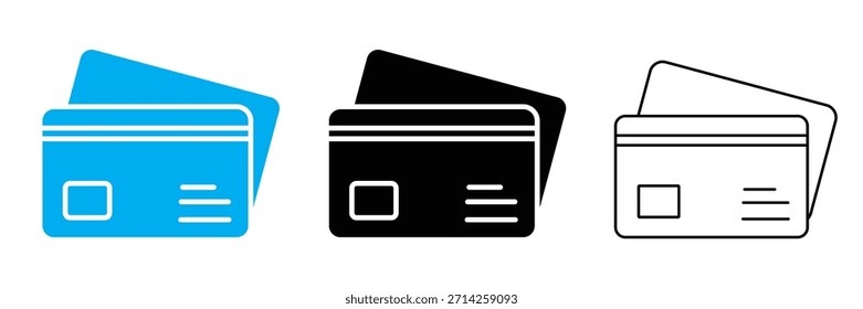 Vektorsatz für das Kreditkartensymbol. Silhouette von Kredit- oder Debitkartenvektor. Minimalistisches Umriss-Kreditkartensymbol. Vektorgrafik.